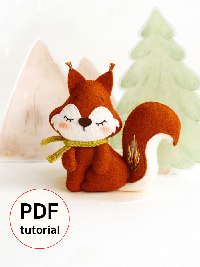 Felt squirrel pattern PDF with woodland animal sewing tutorial