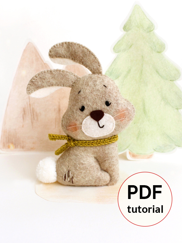 Felt forest bunny pattern PDF with woodland toy design